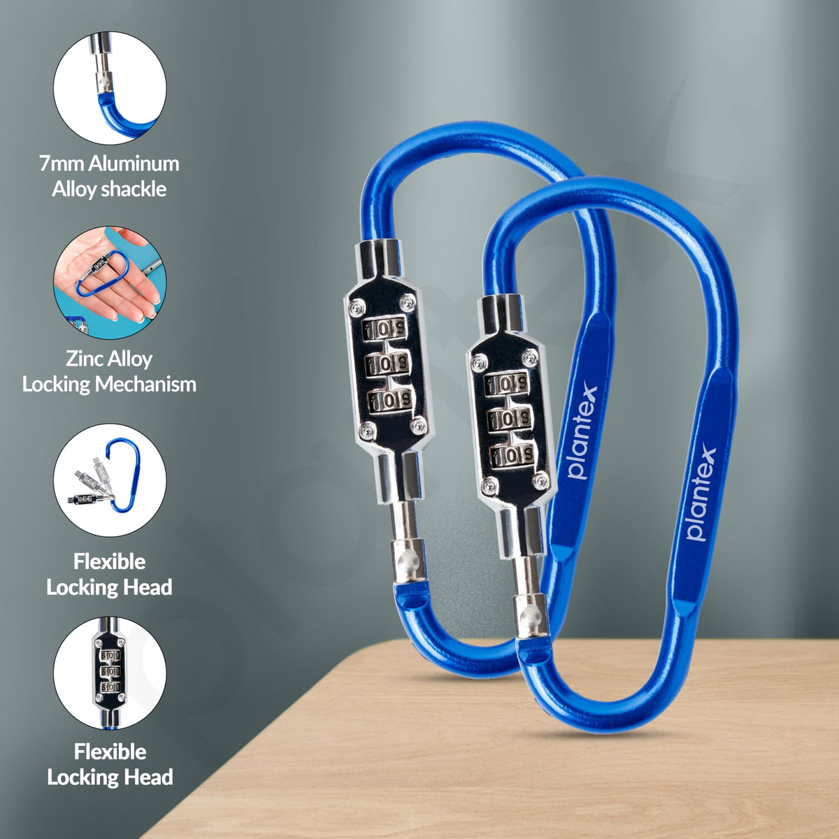 Plantex 3-Digit Code Combination Lock/Number Lock/Portable Luggage Lock/Travel Lock for Briefcase/Laptop Bags - Pack of 2 (Blue) (Model APS-CH-22CBL)-2