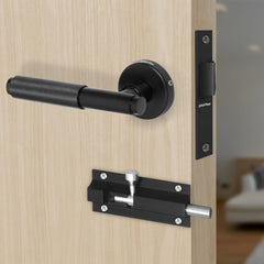Plantex Heavy Duty Bathroom Door Lock/Mortise Keyless Handle Set for Home/Store Room/Bathroom/Balcony/Office with Baby Latch (Black)-1