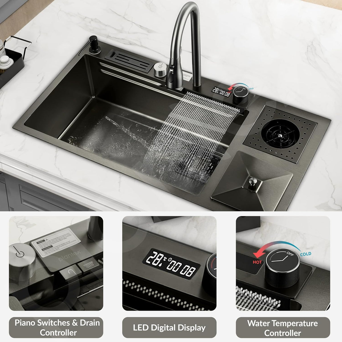 Plantex Sink for Kitchen/304 Grade Stainless Steel Waterfall sink-3