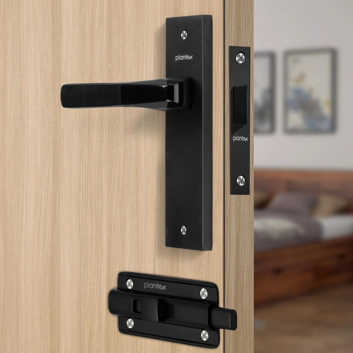 Plantex Heavy Duty Door Lock Bathroom Door Lock/Mortise 8inch Keyless Plate Handle Set for Home/Bathroom/Store Room/Balcony/Office with Baby Latch (8114, DC-Black & Z-Black)-1