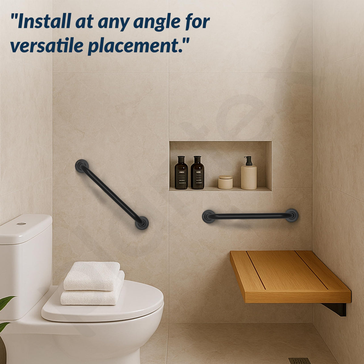Plantex 18 Inch Stainless Steel Grab Bar for Toilet/Safety Support for Senior Citizens/Secure Bathroom Handrail/Bathroom Accessories (Black)-5