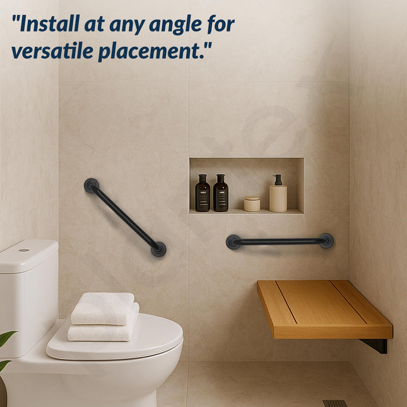 Plantex 18 Inch Stainless Steel Grab Bar for Toilet/Safety Support for Senior Citizens/Secure Bathroom Handrail/Bathroom Accessories (Black)-5
