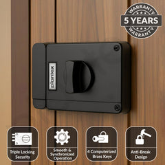 Plantex Brass Tri-Bolt Lock for Main Door/Heavy Duty Door Lock with 4 Keys/Suitable On Single Door for Home/Office/Hotel - Pack of 1 (Z-Black) (Model APS-TB-1384)-2