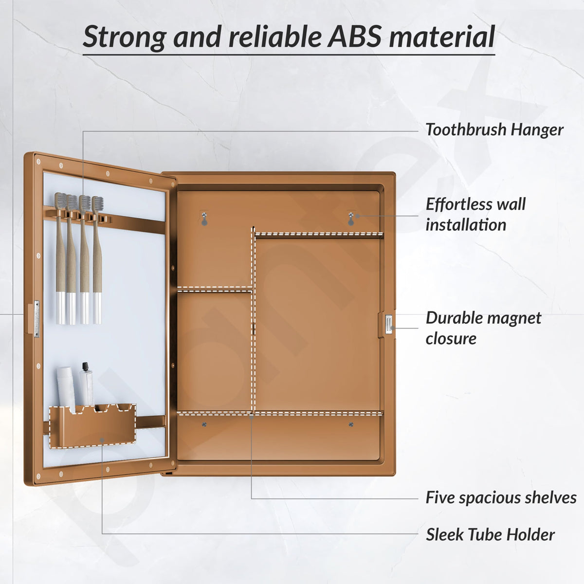 Plantex Bathroom Cabinet with Mirror/ABS Bathroom Storage Cabinet/Wall Mounted Mirror Bathroom Cabinet/Mirror with Storage for Bathroom(14x18 Inch, Brown)-3