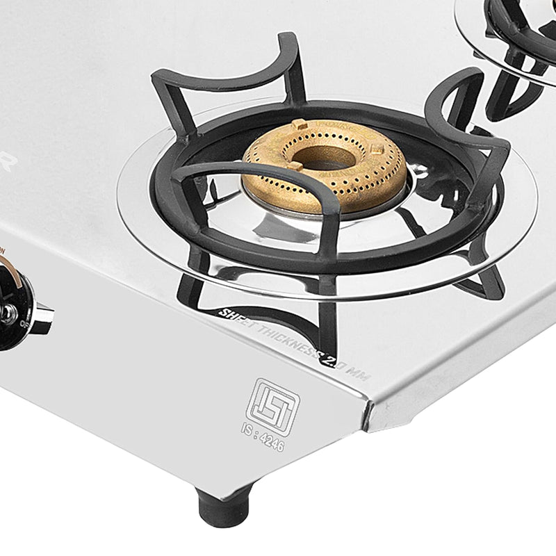 Faber high efficiency 4 Brass Burner with stainless steel top, ISI Certified gas stove, Manual Ignition,For LPG use only