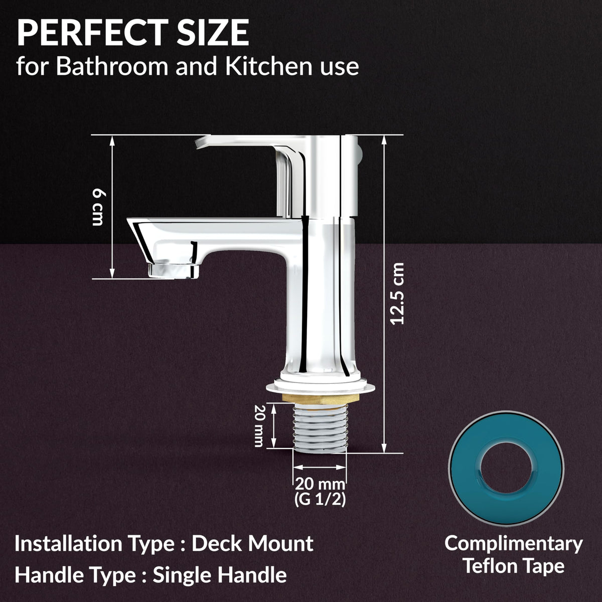 Plantex Pillar Tap for Bathroom with Water Saving Aerator and Brass Spindle/Single Lever Tap for Wash Basin with Teflon Tape/Tap for Table Top Deck Mount Pillar Tap - Pack of 1 (Chrome)-4