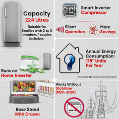 LG 224 L, 5 Star, Smart Inverter, Direct Cool Single Door Refrigerator (GLD2356ZAPZ, Shiny Steel, Base stand with Drawer)-2