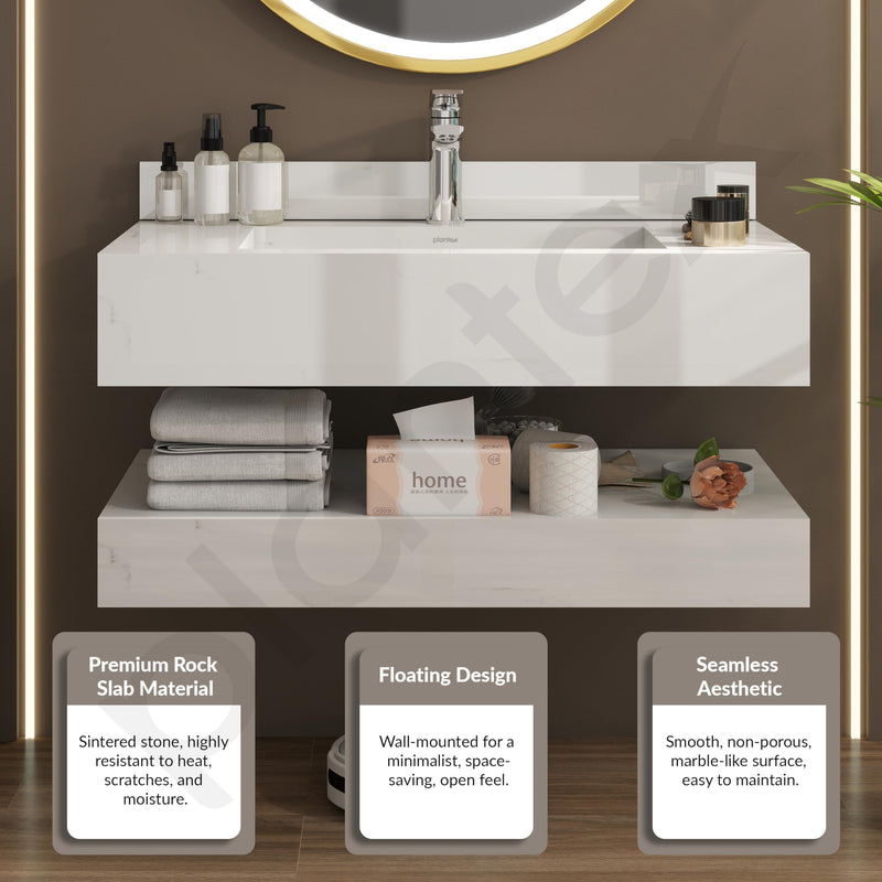 Plantex Floating Vanity for Bathroom/Slab Tile Vanity/Wall Mount Basin with Cabinet/Washbasin Cabinet - 32 x 18 inch (ED-07-Marble Finish)-5
