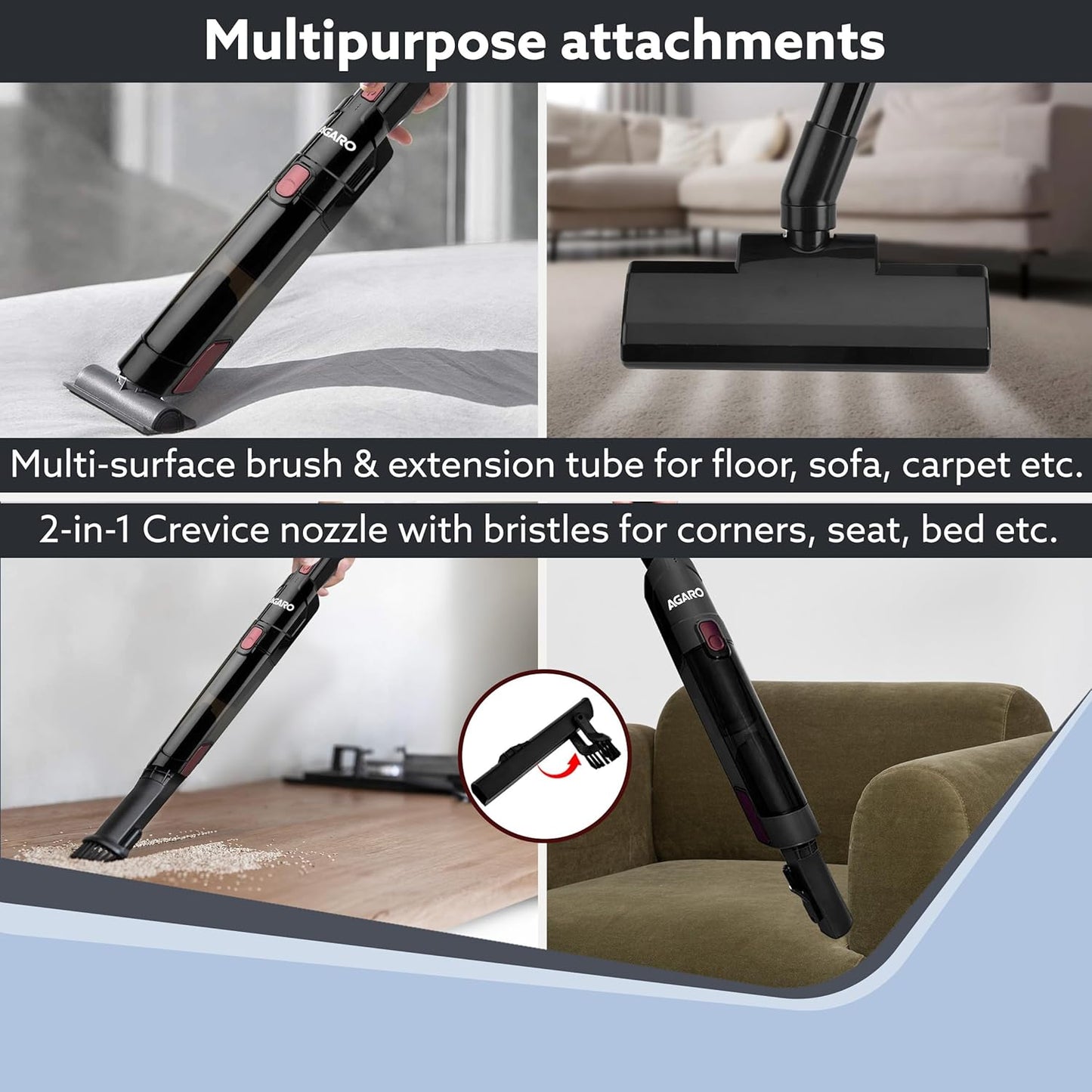 AGARO Sapphire Hand Held Vacuum Cleaner,Up to 15 kPa Powerful Suction with Fast Charging Dock, Rechargeable Portable Powerful Cleaner, Lightweight Hand Held Vacuum Cleaner for Home, Office, and Car