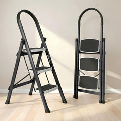 Plantex Steel 4 Step Ladder for Home/Wide Anti Skid 4 Step Ladder Foldable/5 Year Manufacturer Warranty By Plantex (Gray & White)
