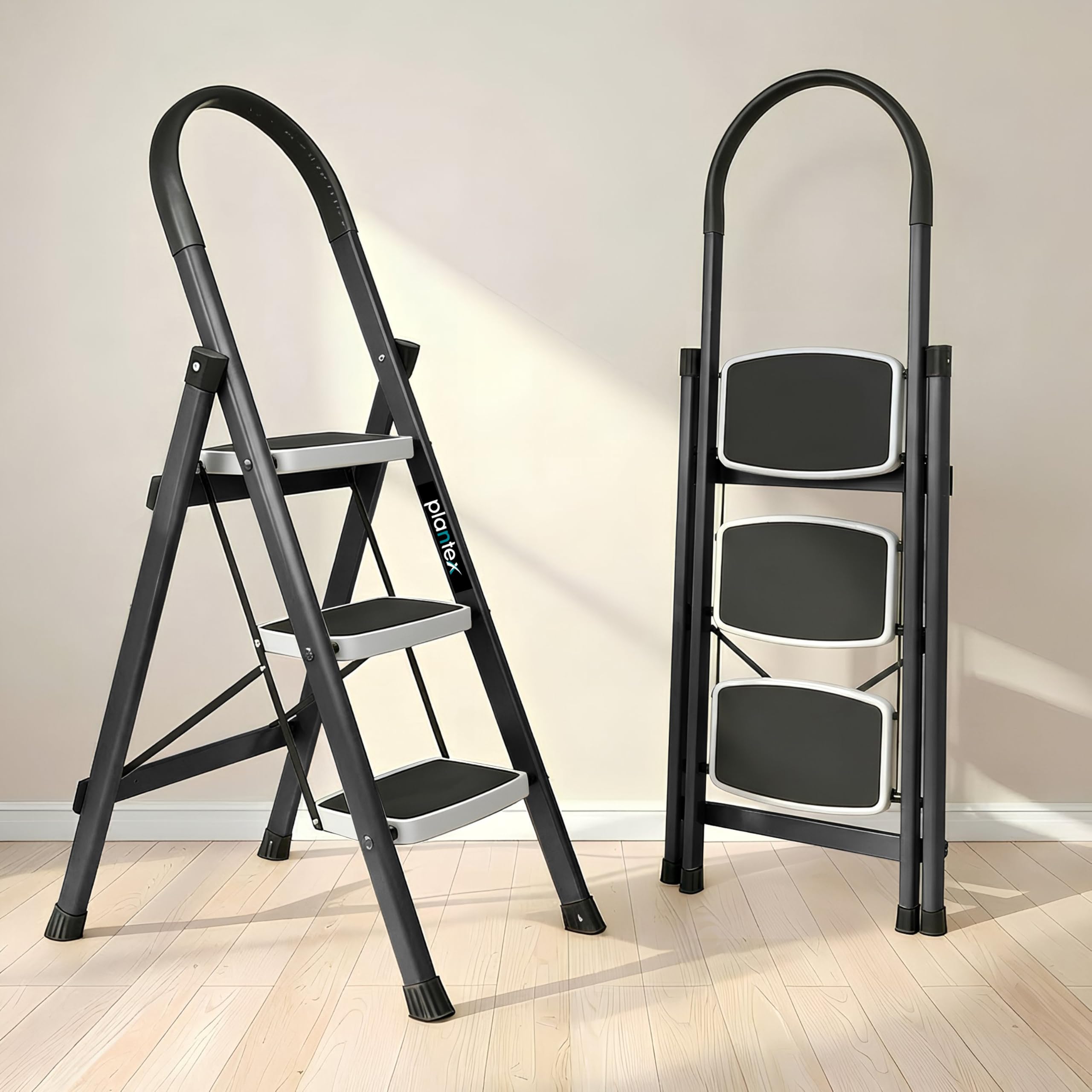 Plantex Steel 4 Step Ladder for Home/Wide Anti Skid 4 Step Ladder Foldable/5 Year Manufacturer Warranty By Plantex (Gray & White)