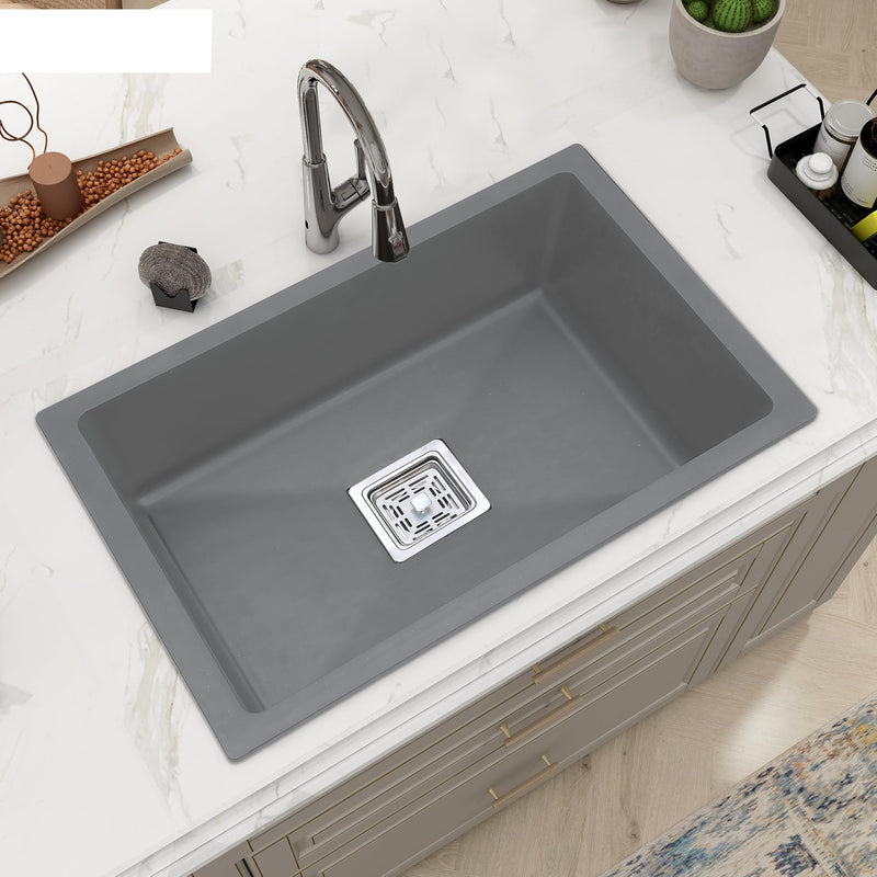 Plantex Kitchen Sink/Quartz Single Bowl Kichen Sink with Hose Pipe and Square Coupling/Under Mount Kitchen Sink - (Grey, 16 x 18 inch)-1