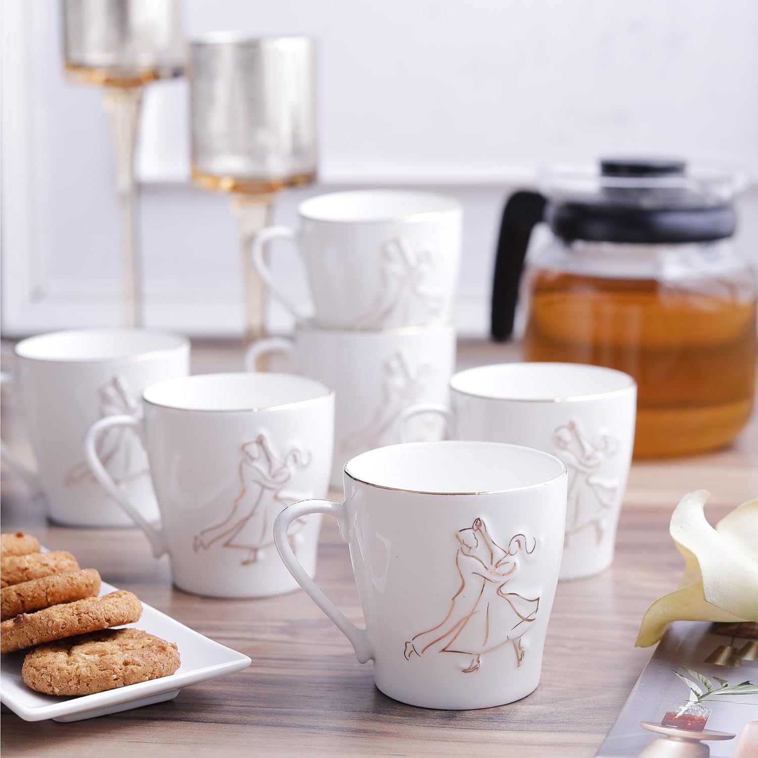 Clay Craft Bone China Swirl Carpet Coffee Mug Set, 150Ml, Multicolor, 6 Piece, Tea Cup Set of 6, Microwave & Dishwasher Safe, Mugs for Coffee, Cups Set of 6, Mug Set, Gift Set, Ideal for Gifting