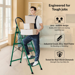 Plantex Hercules Pro 6-Step Foldable Ladder for Home with 150 kg Load Capacity/Heavy-Duty Steel Ladder/Anti-Slip Wide Step/Strong, Stable & Multi-Purpose (Green)-5