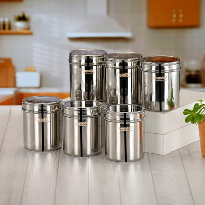 Sumeet Stainless Steel Small Containers/Jars/Dabba for Kitchen Storage with See Through Lids - set of 6Pcs, 400ml + 750ml capacity, 7.3cm & 9cm Dia, Silver