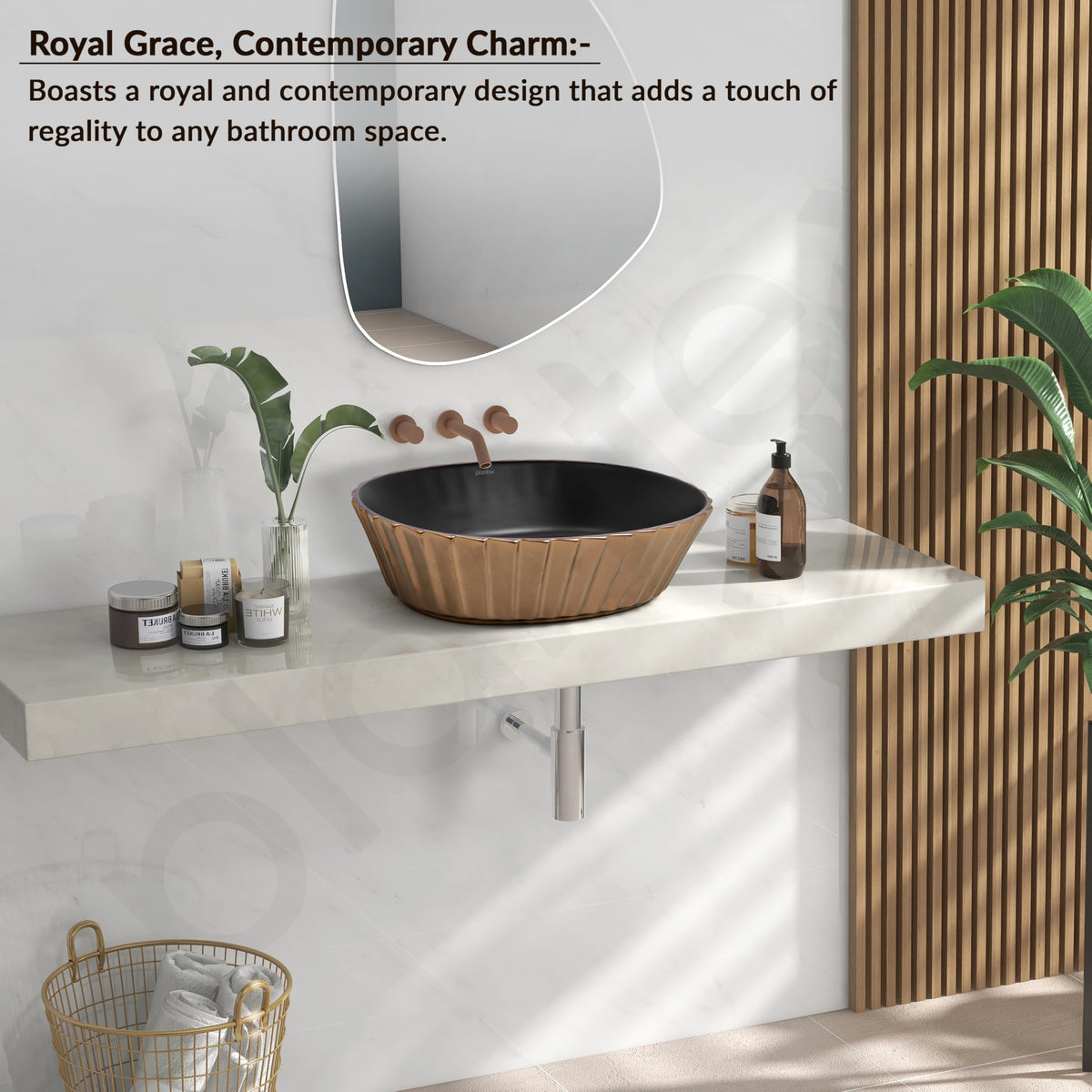 Plantex Designer Basin for Bathroom/Oval Table Top WashBasin/Countertop Hand Wash Basin/Vessel Sink for Restaurant/Hotel (19x15x5 Inch - Gold & Black)-2