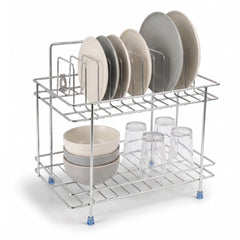 Plantex Stainless Steel Utensils Drying Rack/2-Tier Dish Rack/Plate Drying Rack for Kitchen Countertop/Bartan Stand - Chrome (13 x 8.5 x 12 Inch)-5