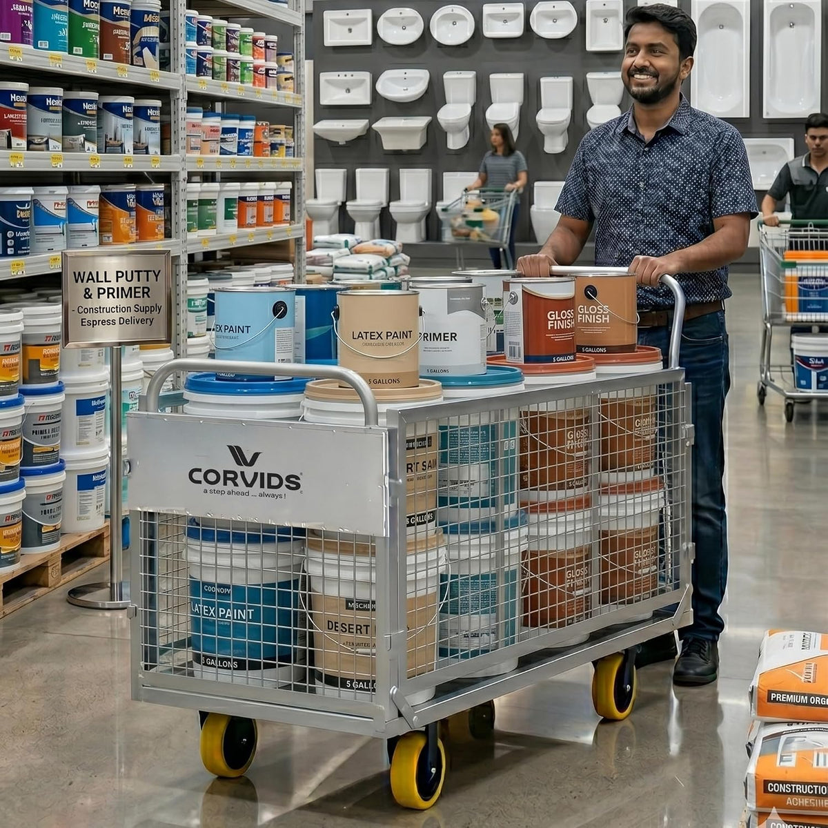 Corvids 200 Kg Heavy-Duty Mild Steel Cage Platform Trolley | 2-Year Warranty | 6-Inch TPR Wheels, Dual Handles | Industrial Material Handling Cart for Warehouse, Factory, Store, Hotel & Home