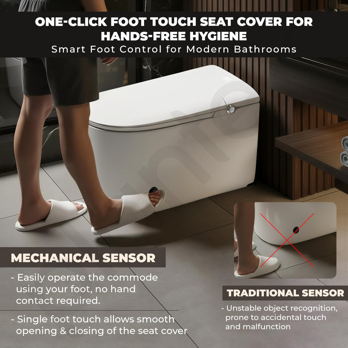 Plantex Smart Toilet Commode One Click Foot Touch with 18 Months Warranty/Heated Seat/Auto Lid Open & Close with Auto Flush/Water-Saving Technology- S-Trap (White)-6