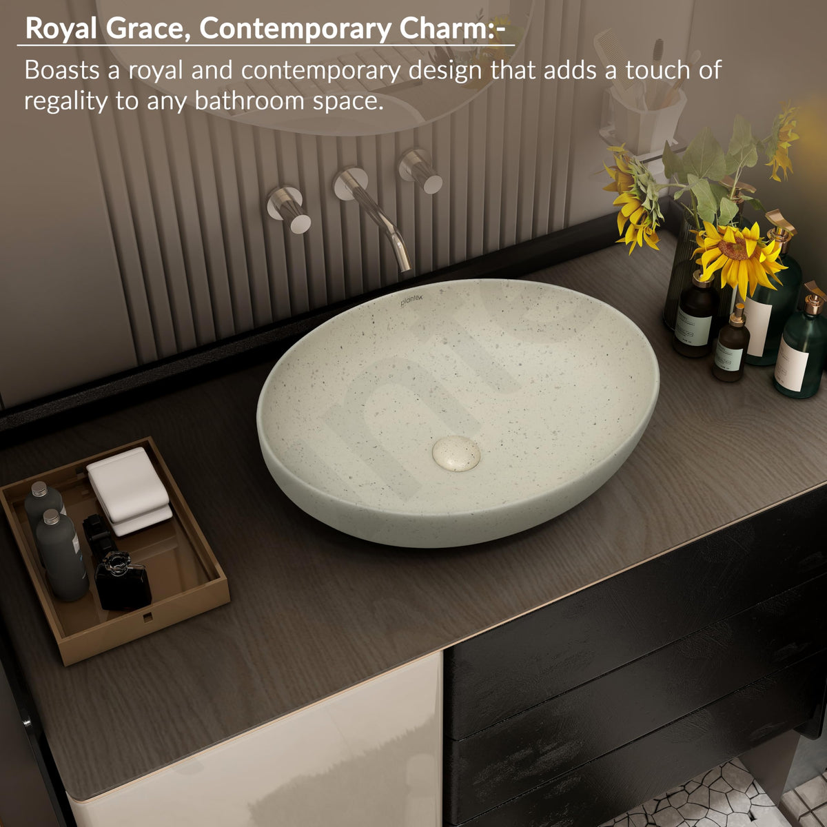 Plantex Table Top Wash Basin for Bathroom/Designer Ceramic Basin/Countertop Vessel Sink Basin/Wash Basin Over Counter for Home/Office (Beige - 20.5 x 15.5 x 5 Inch)-2