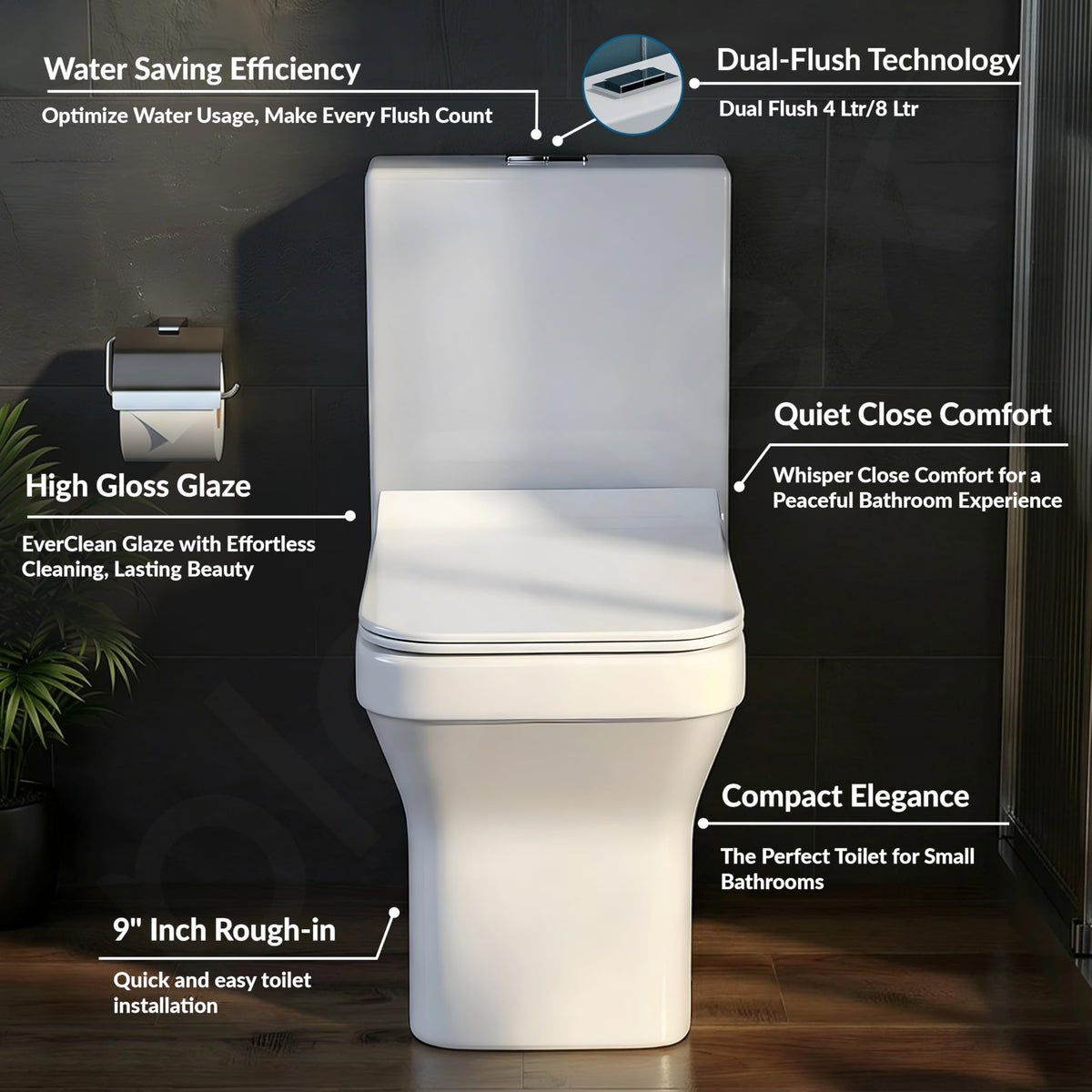 Plantex Platinum Ceramic Commode Toilet/S Trap One Piece Western Toilet/Rim Washdown Flush Commode with Soft Close Toilet Seat Cover (White)-2