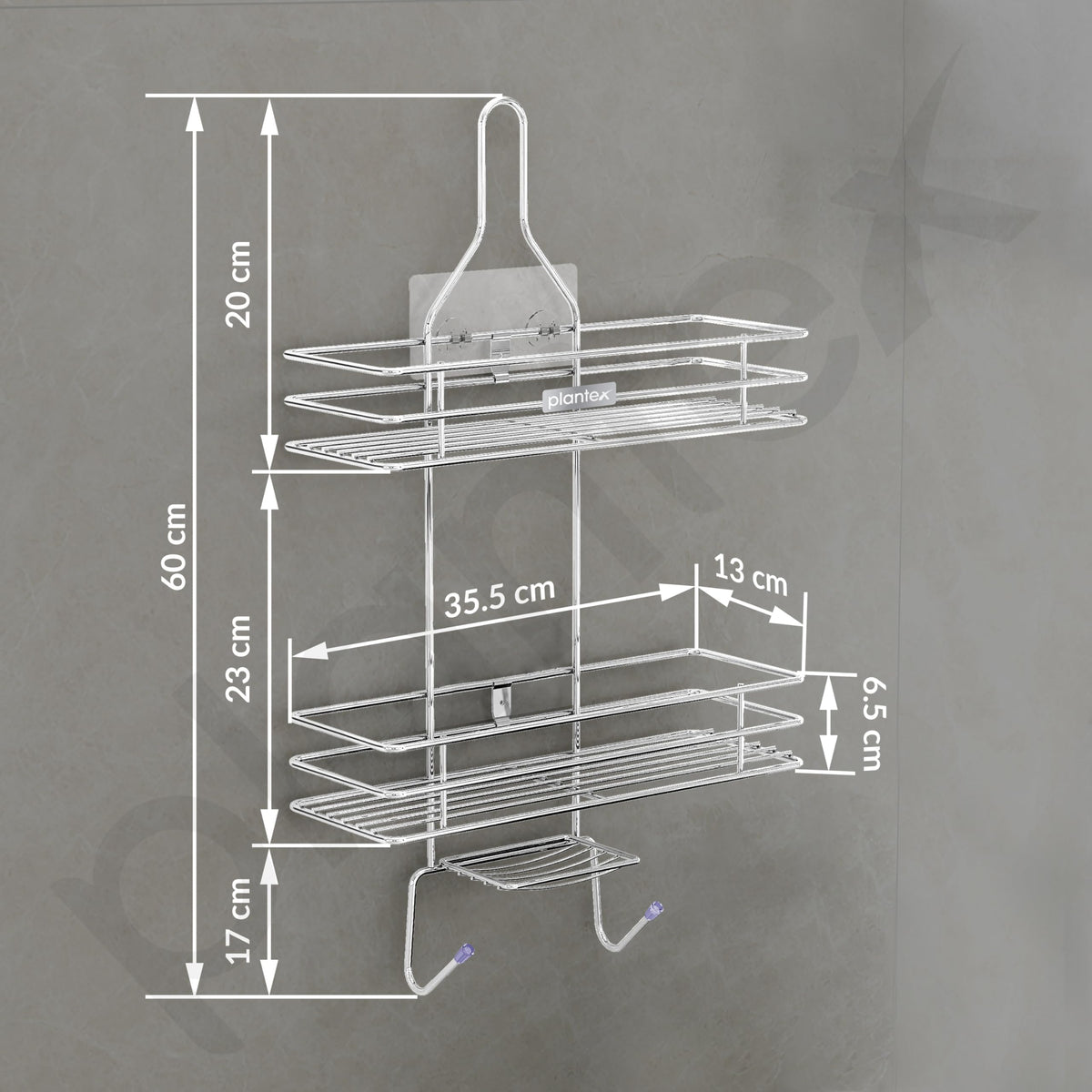 Plantex No Drill Bathroom Organiser/Shower Caddy for Bathroom Hanging/5in1 Stainless Steel Shelf with Soap Holder and Hooks (Big Size-Square Shape-Chrome Finish)-2