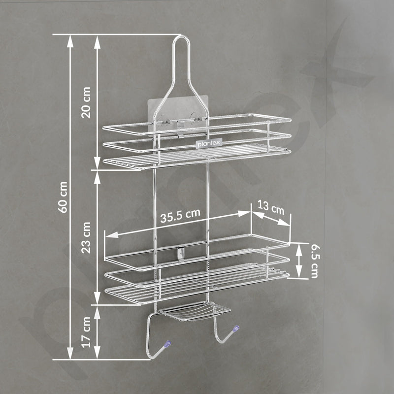 Plantex No Drill Bathroom Organiser/Shower Caddy for Bathroom Hanging/5in1 Stainless Steel Shelf with Soap Holder and Hooks (Big Size-Square Shape-Chrome Finish)-2