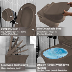 Plantex Ceramic Wall-Hung Commode with Tabletop Wash Basin for Bathroom/Rimless Washdown Flush Western Toilet/Bathroom Wash Basin - P Trap Commode - Choco-4