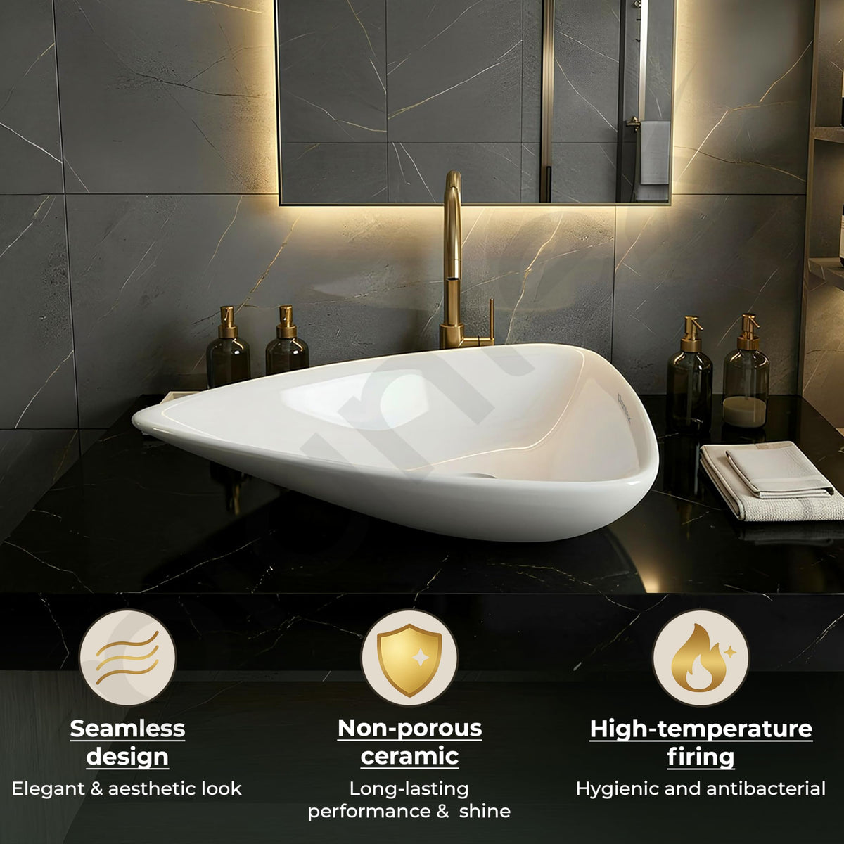 Plantex Ceramic Wash Basin/Triangle Basin with 10 Years Glaze Warranty by Plantex/Tabletop Wash Basin for Bathroom/Home/Office/Hotel - (White - 25.5 x 18.5 x 5 Inch)-5