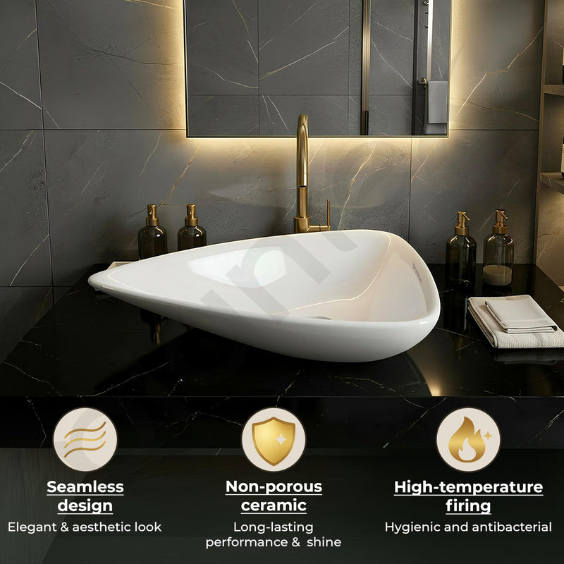 Plantex Ceramic Wash Basin/Triangle Basin with 10 Years Glaze Warranty by Plantex/Tabletop Wash Basin for Bathroom/Home/Office/Hotel - (White - 25.5 x 18.5 x 5 Inch)-5