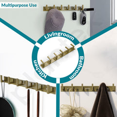 Plantex Aluminum Hook Rail with L-Shape Hooks for Walls of Bathroom/KitchenHook Rail Bar for Clothes/Towel/Keys - Pack of 3 (6 Hooks, Brass Antique)-5