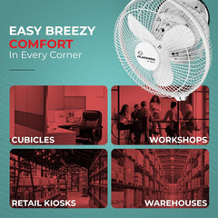 Almonard 300mm High Speed Cabin Fan, High Velocity Blades, Single Speed Setting, Cabin Fan for Office, Retail Kiosks, Available in White