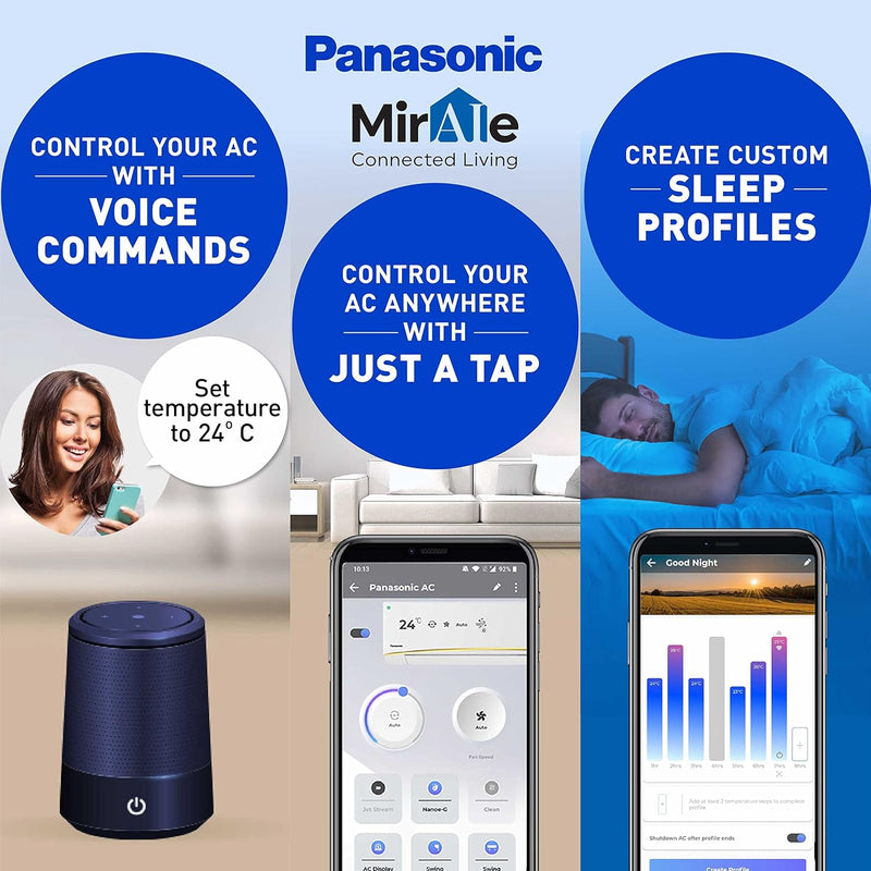 Panasonic 1 Ton 5 Star Wi-Fi Inverter Smart Split AC (Copper, 7 in 1 Convertible with additional AI Mode, 4 Way Swing, nanoe-X Air Purification Technology, CS/CU-HU12ZKYF, White)