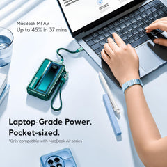 Philips 10000mAh 30W Max Fast Charging Power Bank (Chrystal Teal) with Built-in Cable