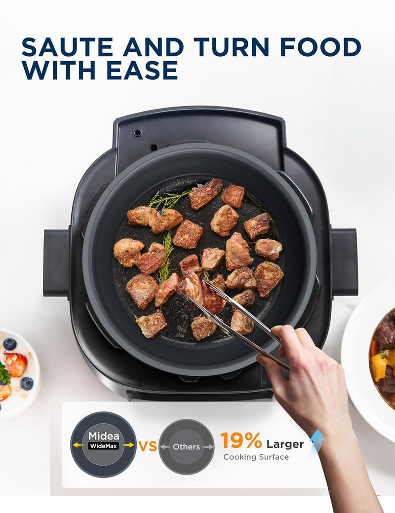 Midea WideMax Electric Pressure Cooker, 12 in 1, 6.5 L, 12 Preset, Multifunctional, Programmable Saver Pan, Rice Cooker, Steamer Pan, Springpan, Cake,