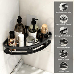 Plantex Aluminium Self Adhesive Bathroom Shelf/Corner Shelf for Bathroom Wall/Wall Mounted Bathroom Shelves & Accessories/No Drill Kitchen Organizer Rack Shelf-Pack of 1(9x9 Inch,Matt Black)-3