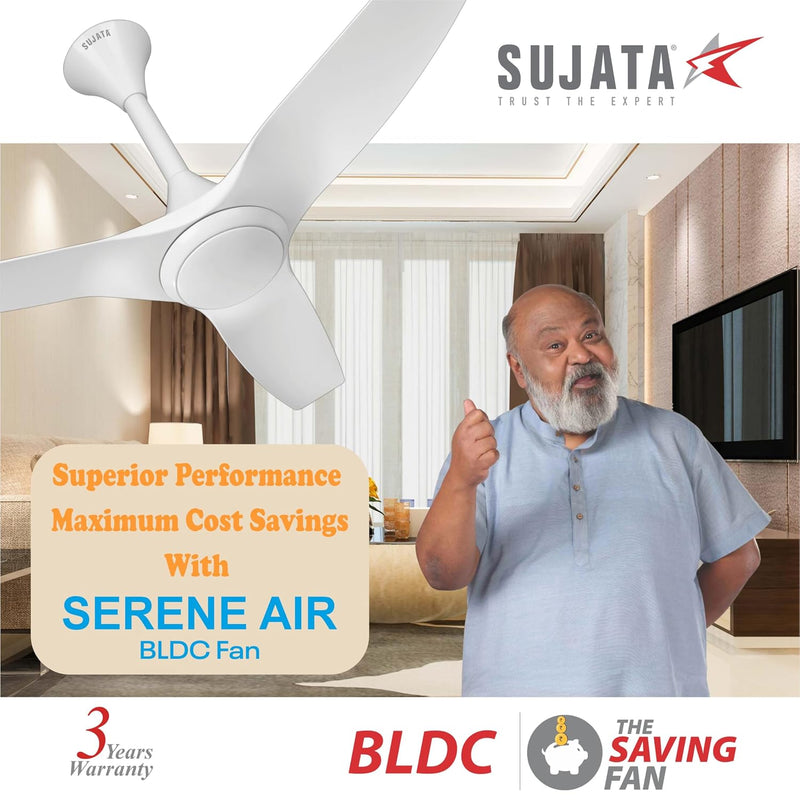 Sujata Serene Air BLDC 1200 mm Ceiling Fan with RF Remote | 5 Star (White)-6