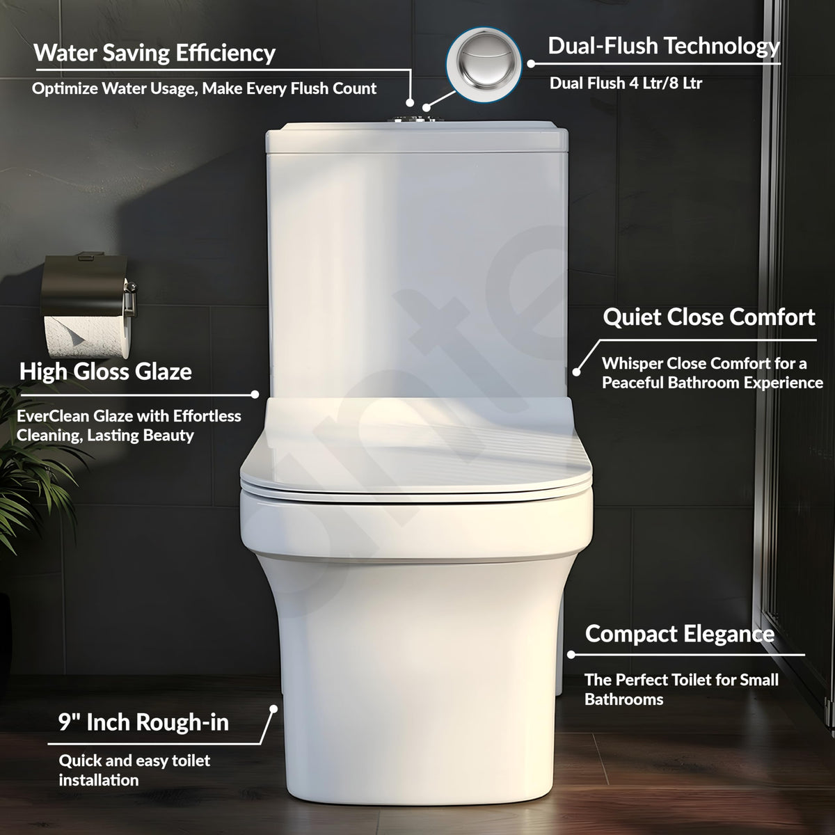 Plantex Commode for Toilet/One Piece Western Toilet with Rim Wash-Down Flush/Ceramic One Piece Commode with Soft Closing Toilet Seat - S Trap - (Lunar, White)-2
