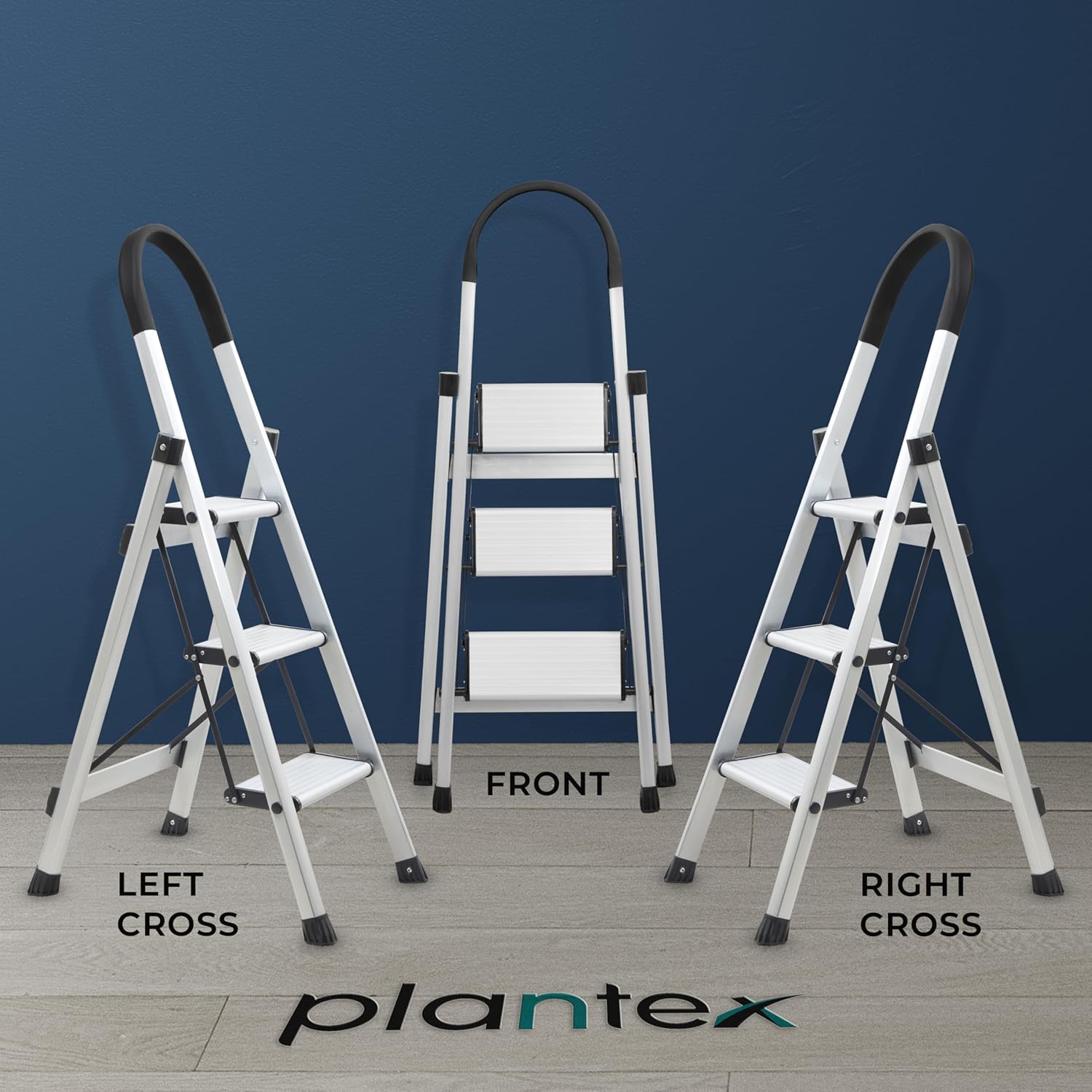 Plantex Surestep 3 Step Aluminum Ladder for Home Use/Wide Anti-Slip Steps/Foldable Ladder with Anti Skid PVC Shoes, 3 Steps Kitchen Stool (Anodize-Silver)