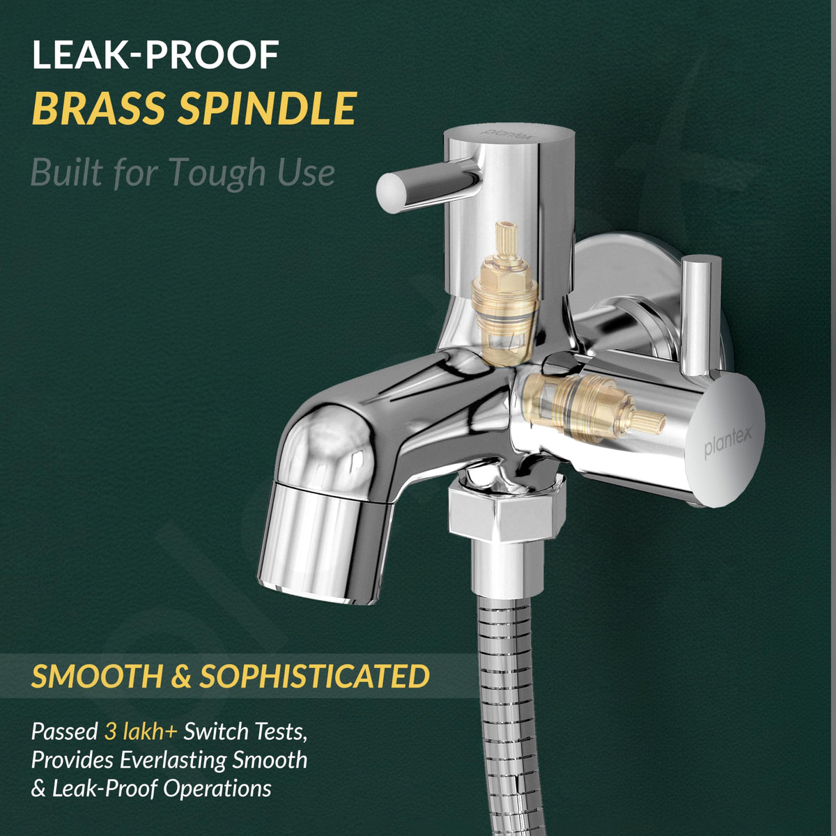 Plantex 2 in 1 Bib Tap with Brass Spincle and Wall Flange/Tap for Bathroom/Two Way Tap - (MKS-1275-Chrome)-3