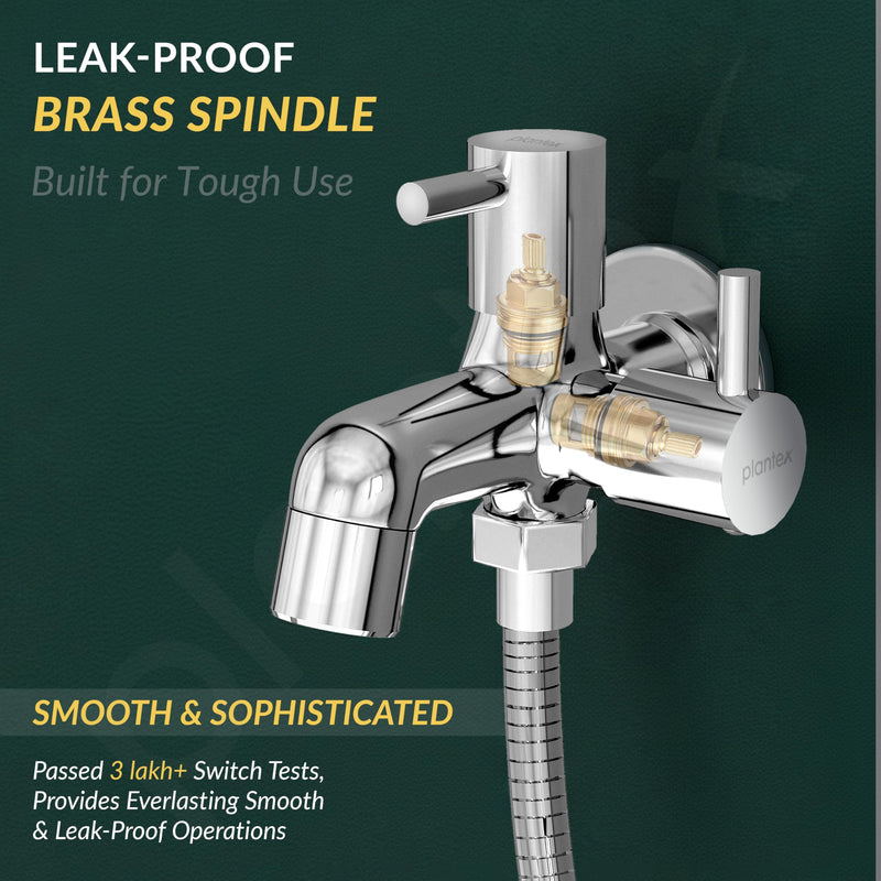 Plantex 2 in 1 Bib Tap with Brass Spincle and Wall Flange/Tap for Bathroom/Two Way Tap - (MKS-1275-Chrome)-3
