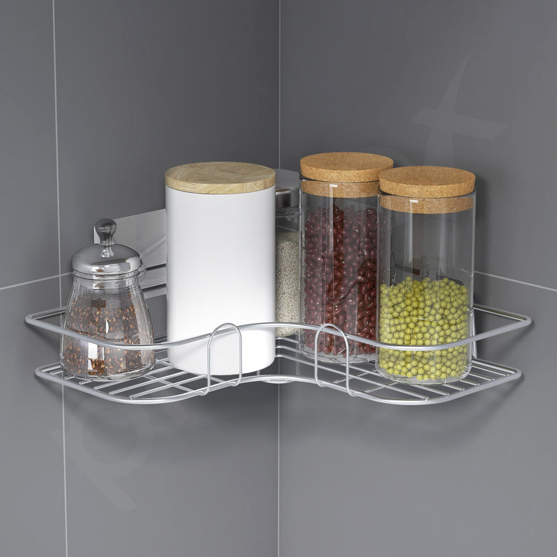 Plantex Self Adhesive Corner Shelf for Wall/Stainless Steel Bathroom Shelf/Kitchen Corner Shelf/Bathroom Organizer Without Drill-Pack of 4 (Chrome)-2
