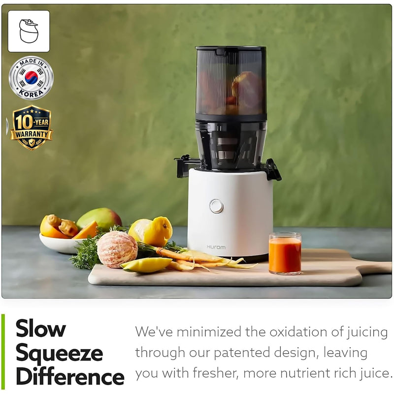 Hurom H320 Cold Press Juicer | Ultra Low Pulp | Slow Juicer | Hopper Fits Whole Produce | Ultra Quiet Motor | Easy Assembly | Cold Press Masticating Juicer, 15 Years Warranty (Matte Black)