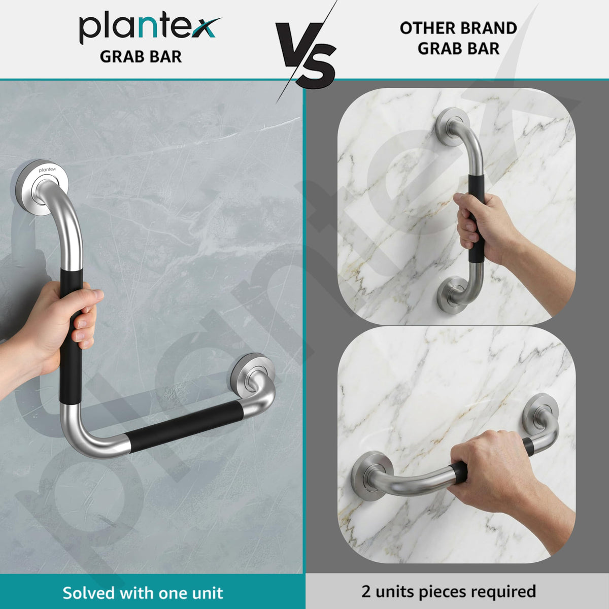 Plantex L-Shape Bathroom Handle for Senior Citizen/Grab Bar for Toilet/Wall-Mounted Safety Handle Made of 304 Grade Stainless Steel - Pack of 1 (Chrome & Black)-3