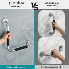 Plantex L-Shape Bathroom Handle for Senior Citizen/Grab Bar for Toilet/Wall-Mounted Safety Handle Made of 304 Grade Stainless Steel - Pack of 1 (Chrome & Black)-3