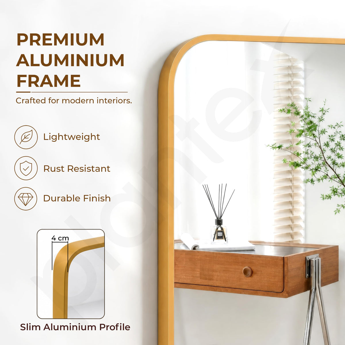 Plantex Aluminium Frame Mirror for Wall/Rectangle Wall Mount Mirror for Bedroom/Dressing Room/Living Room/Entryway - (20x28 Inch-Gold)-5