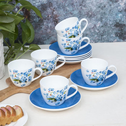 Clay Craft Cream Imperial Cup & Saucer 180ml, Set of 12 (6 Cups + 6 Saucers) Blue