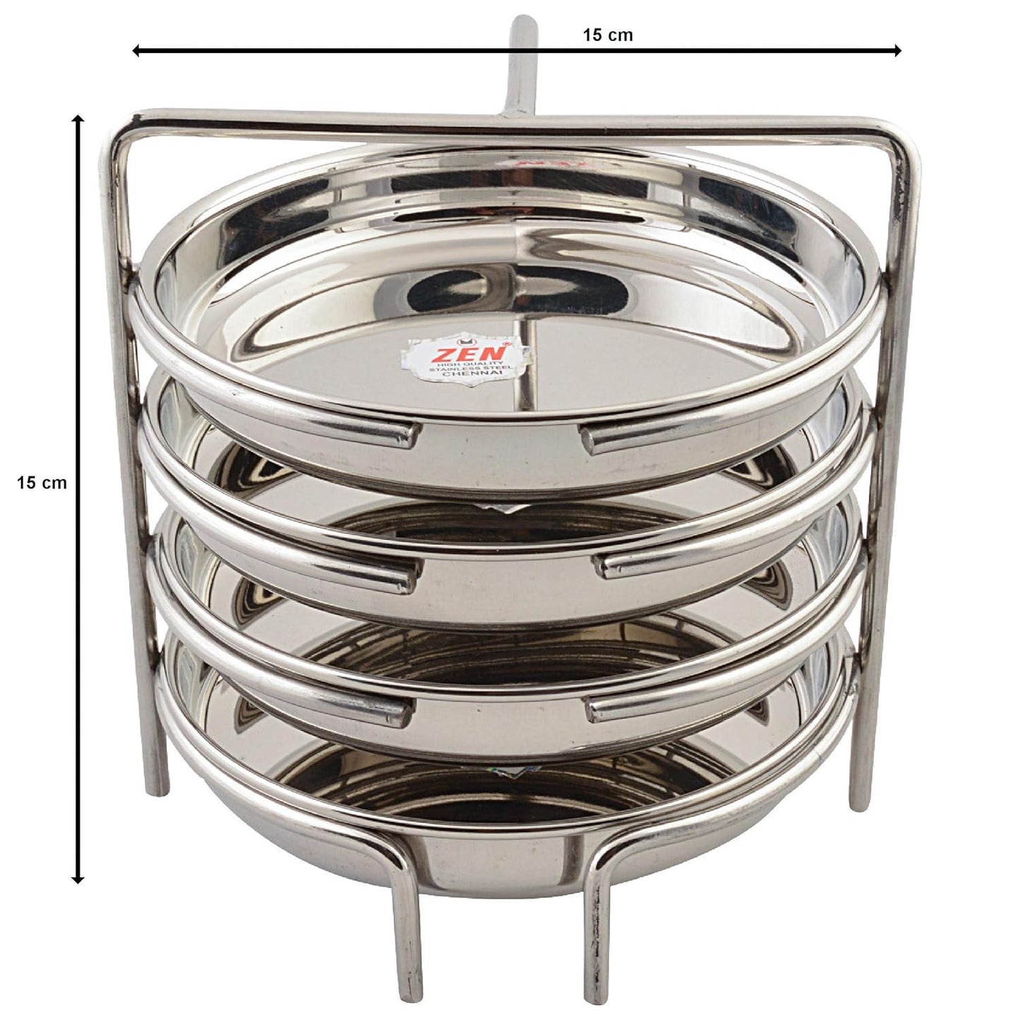 JAIN Stainless Steel 2in1 Thatte Idly Stand | Dhokla Maker & Idiappam Stand - 8 Plates Thatte Idli Plate & Momos Steamer Stand (4 Thattu Idly Plates, 4 Idiappam Plates, 1 Stand) - Silver