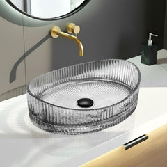 Plantex Transparent Glass Basin for Bathroom/Tabletop Round Wash Basin/Luxury Countertop Basin for Home/Office/Hotel (Somky - 20 x15 x 5.5 inch)-1
