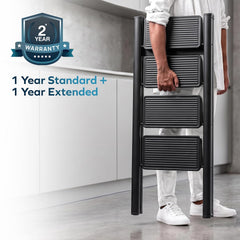 Corvids 4-Step Heavy-Duty Carbon Steel Step Stool, 2-Year Warranty, Anti-Slip Wide Steps, Portable Multipurpose Folding Step Ladder for Home, Kitchen & Office Use (Black)